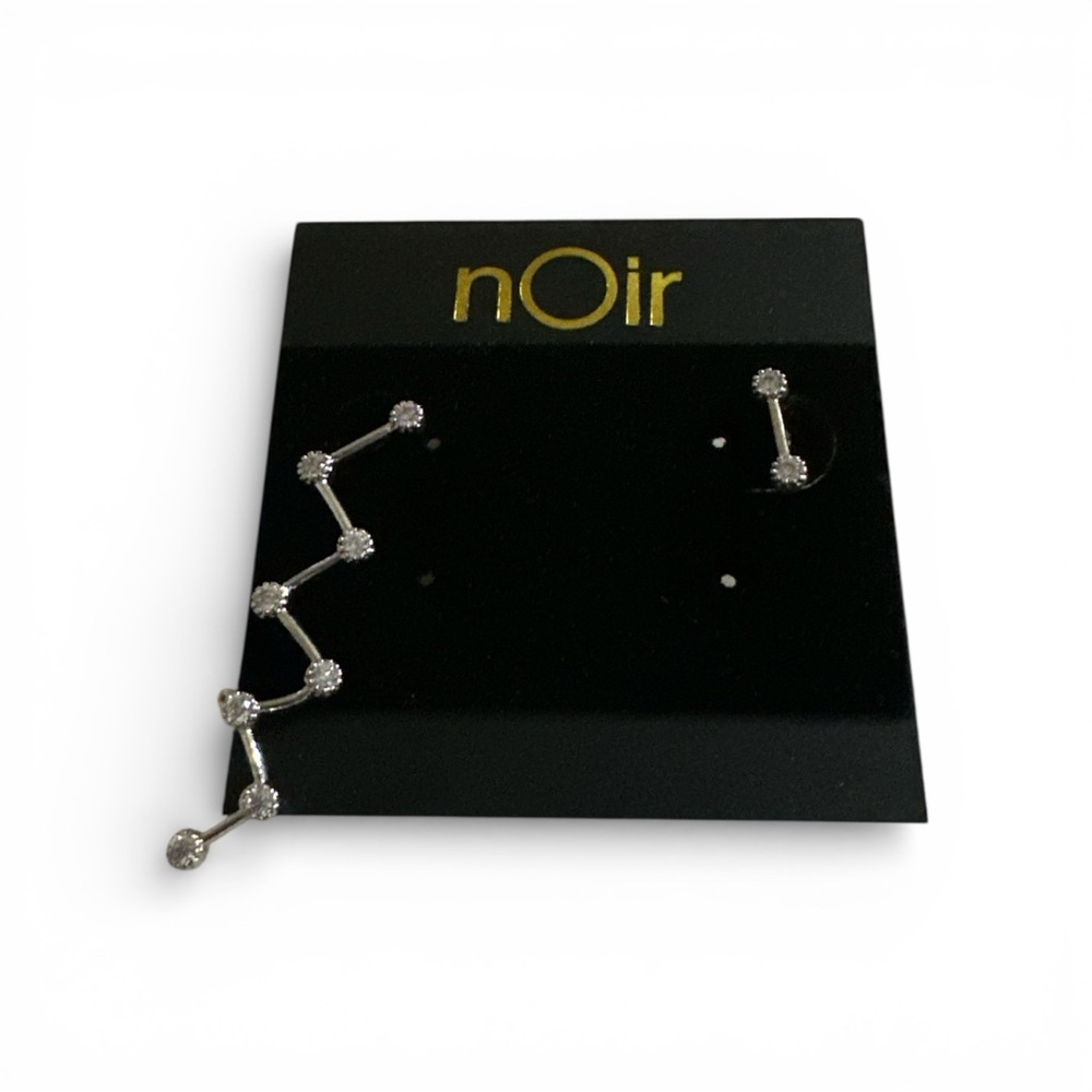nOir Crystal Ear Cuff & Stud Earrings Set | Silver Tone Celestial Climber - Picture 5 of 5